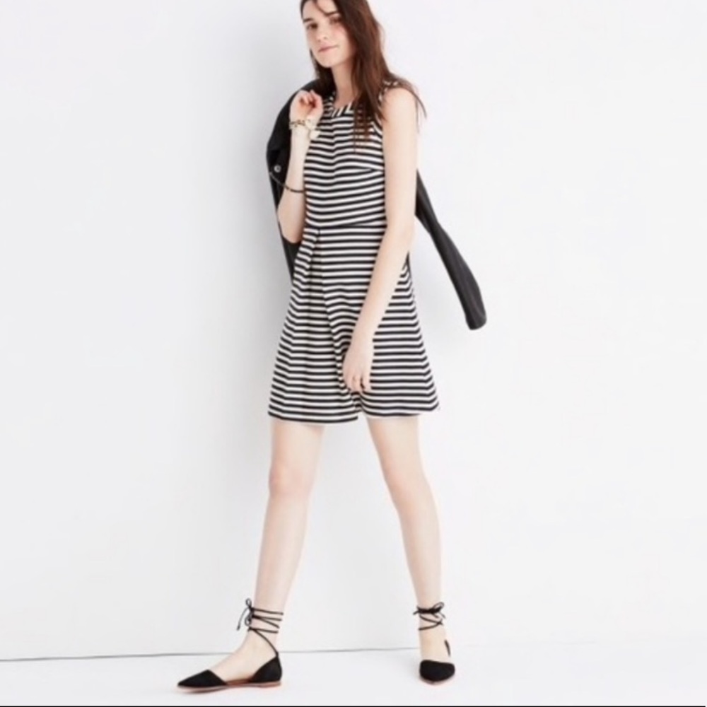 Madewell Striped Black & White Fit & Flare Dress